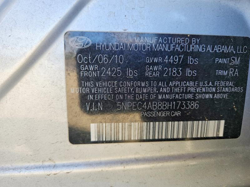 2011 Hyundai Sonata მანქანა იყიდება აუქციონზე, vin: 5NPEC4AB8BH173386, აუქციონის ნომერი: 70741976