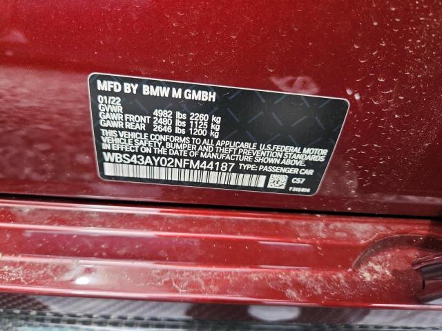 Продаж на аукціоні авто 2022 Bmw M3, vin: WBS43AY02NFM44187, номер лоту: 69735876
