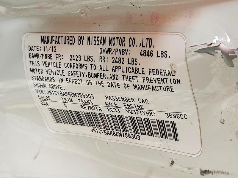 67376666 :رقم المزاد ، JN1CV6AR8DM759303 vin ، 2013 Infiniti G37 Sedan مزاد بيع