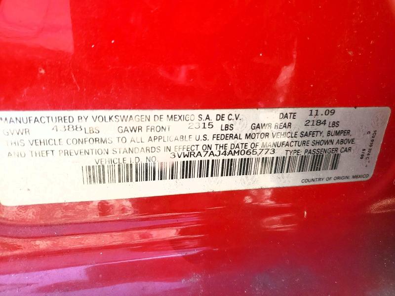 2010 Volkswagen Jetta მანქანა იყიდება აუქციონზე, vin: 3VWRA7AJ4AM065773        , აუქციონის ნომერი: 69018976