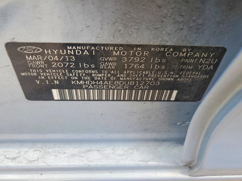 2013 Hyundai Elantra მანქანა იყიდება აუქციონზე, vin: KMHDH4AE8DU812703, აუქციონის ნომერი: 69978106