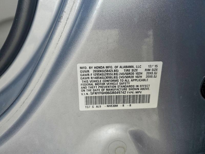 69443716 :رقم المزاد ، 5FNYF6H06GB049742 vin ، 2016 Honda Pilot مزاد بيع