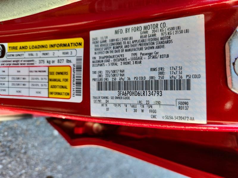 Продажа на аукционе авто 2020 Ford Fusion, vin: 3FA6P0HD6LR134793, номер лота: 65617366