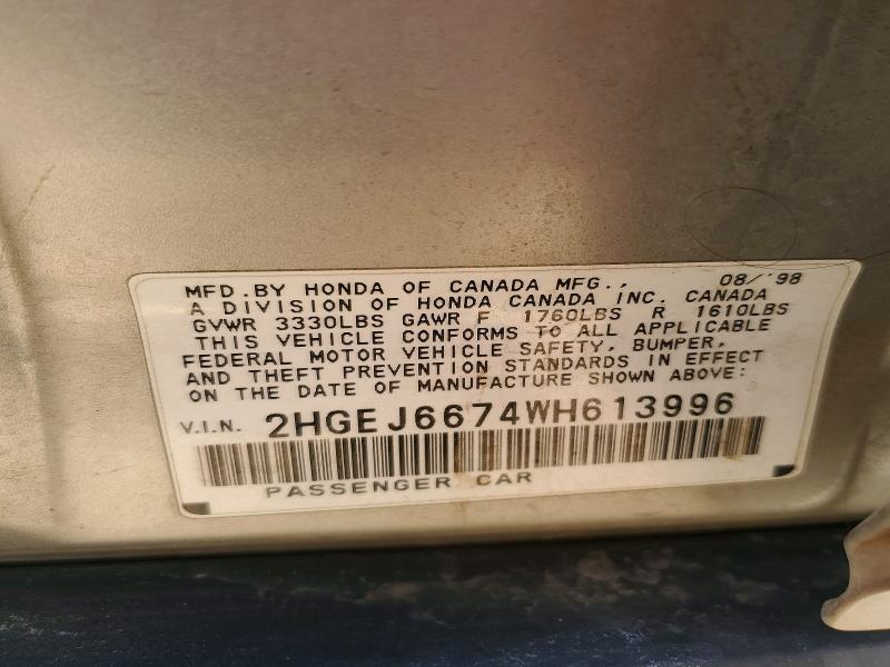Продажа на аукционе авто 1998 Honda Civic, vin: 2HGEJ6674WH613996, номер лота: 70226496