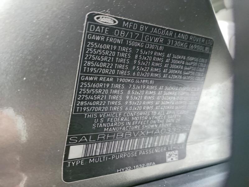 Aukcja sprzedaży 2017 Land Rover Discovery, vin: SALRHBBVXHA033574, numer aukcji: 70647106