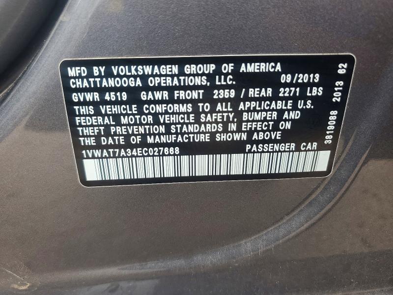 Aukcja sprzedaży 2014 Volkswagen Passat, vin: 1VWAT7A34EC027668, numer aukcji: 69197846