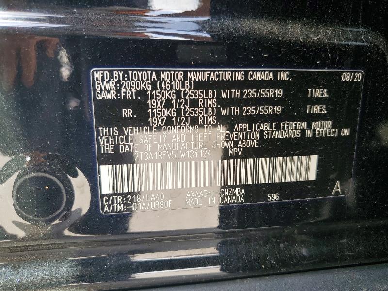 69343786 :رقم المزاد ، 2T3A1RFV5LW134124 vin ، 2020 Toyota Rav4 مزاد بيع