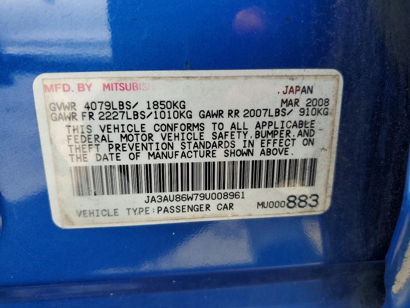 Продаж на аукціоні авто 2009 Mitsubishi Lancer, vin: JA3AU86W79U008961, номер лоту: 68610026