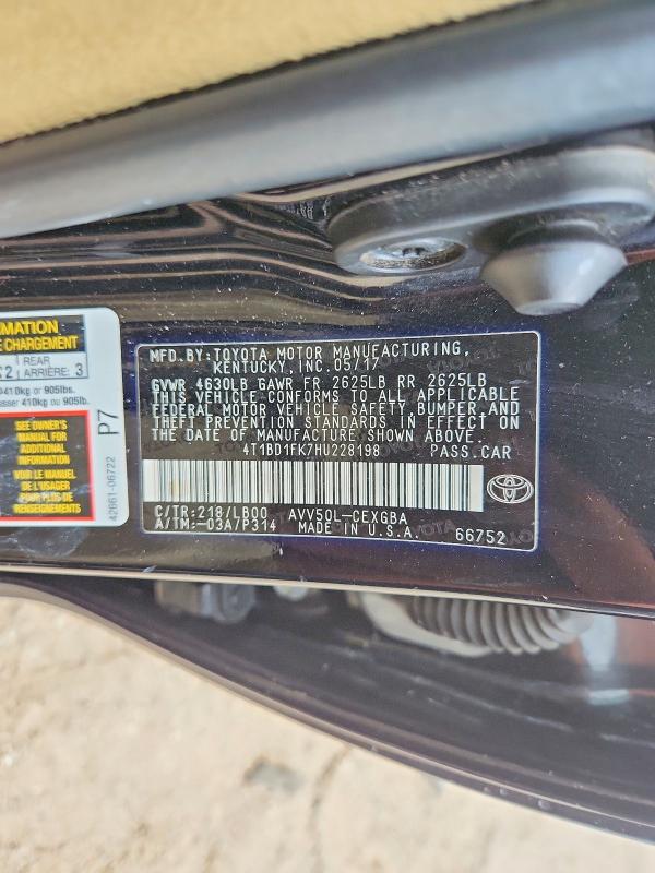 Aukcja sprzedaży 2017 Toyota Camry Hybrid, vin: 4T1BD1FK7HU228198, numer aukcji: 67898146