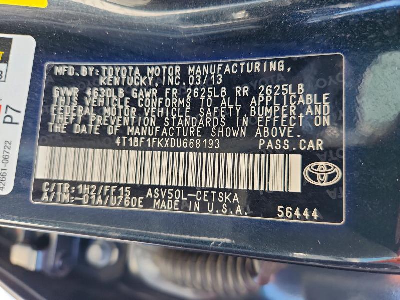 Aukcja sprzedaży 2013 Toyota Camry, vin: 4T1BF1FKXDU668193, numer aukcji: 69930146