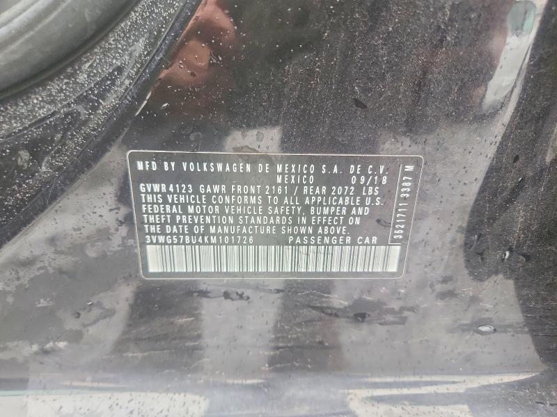 2019 Volkswagen Jetta მანქანა იყიდება აუქციონზე, vin: 3VWG57BU4KM101726, აუქციონის ნომერი: 69992716