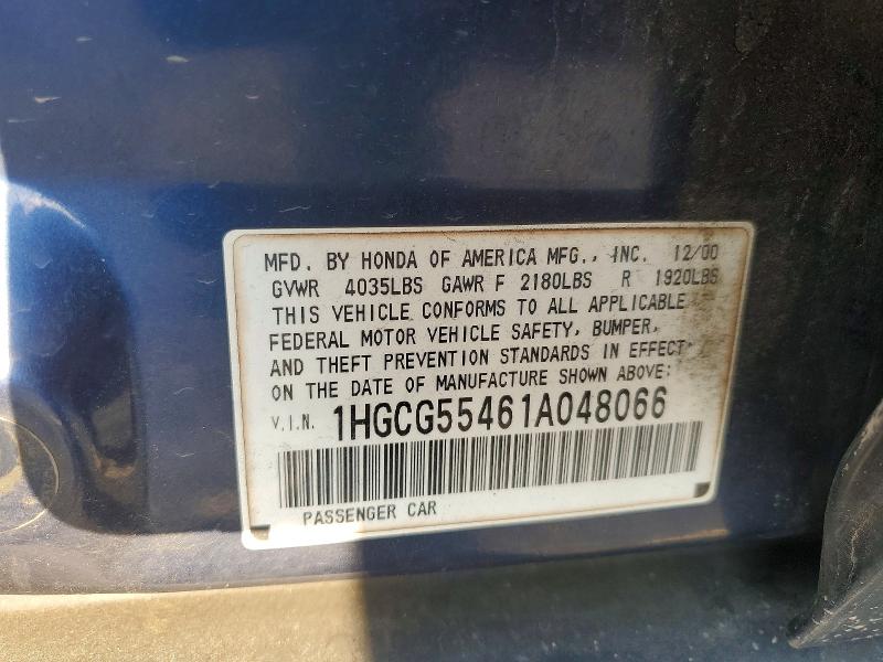 Auction sale of the 2001 Honda Accord, vin: 1HGCG55461A048066, lot number: 69763506