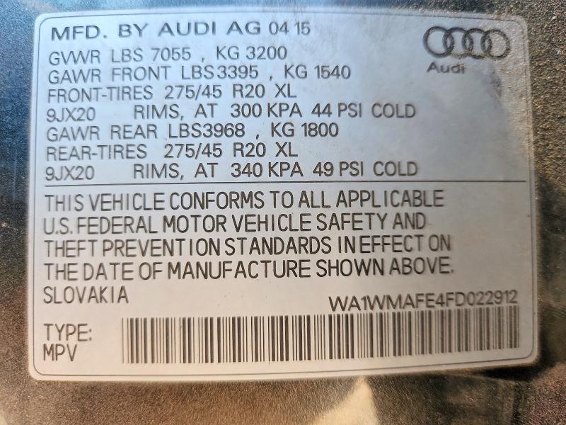 Aukcja sprzedaży 2015 Audi Q7 Premium, vin: WA1WMAFE4FD022912, numer aukcji: 68915876