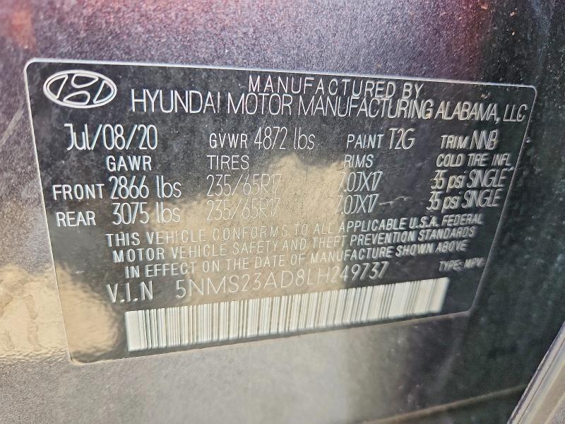Продажа на аукционе авто 2020 Hyundai Santa Fe, vin: 5NMS23AD8LH249737, номер лота: 67964246