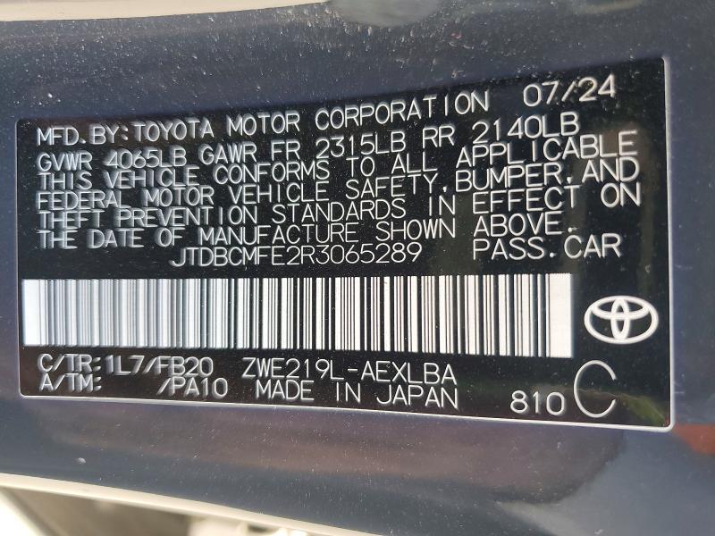 Aukcja sprzedaży 2024 Toyota Corolla Hybrid, vin: JTDBCMFE2R3065289, numer aukcji: 67930346