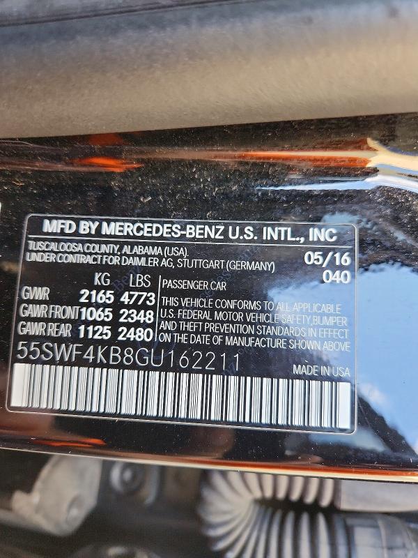 Auction sale of the 2016 Mercedes-benz C, vin: 55SWF4KB8GU162211, lot number: 67471576