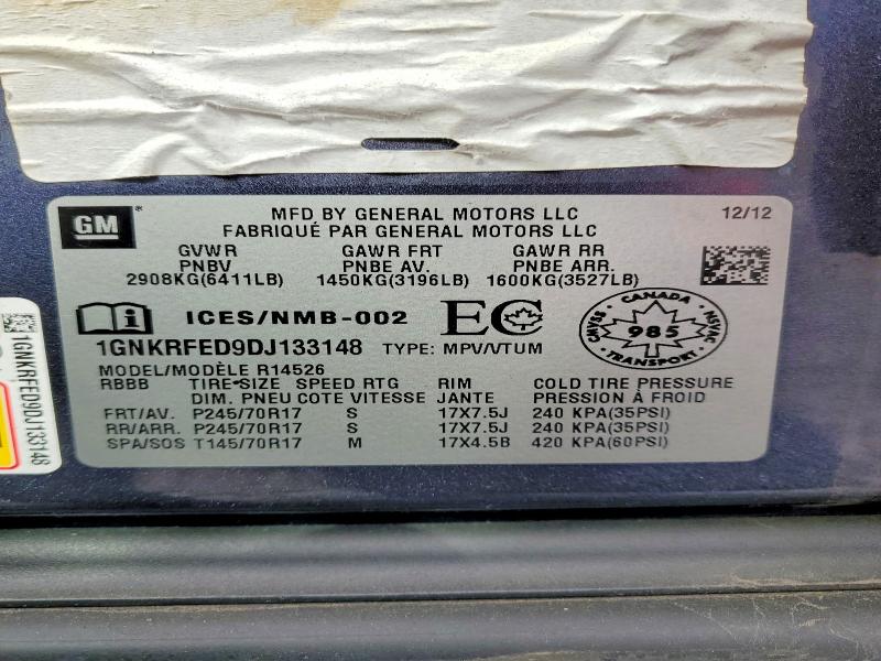 2013 Chevrolet Traverse მანქანა იყიდება აუქციონზე, vin: 1GNKRFED9DJ133148, აუქციონის ნომერი: 69842616