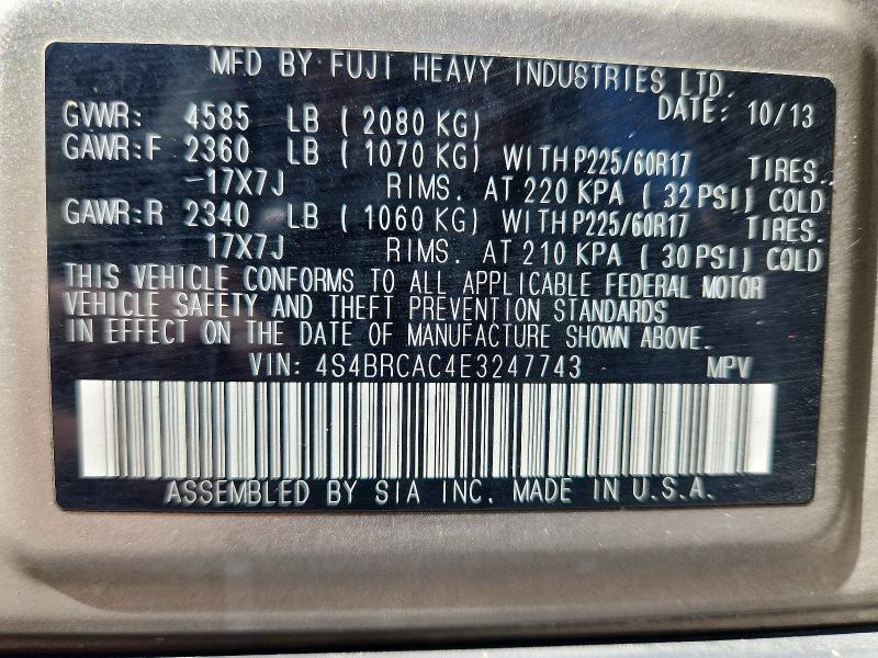 Продажа на аукционе авто 2014 Subaru Outback, vin: 4S4BRCAC4E3247743, номер лота: 67959436