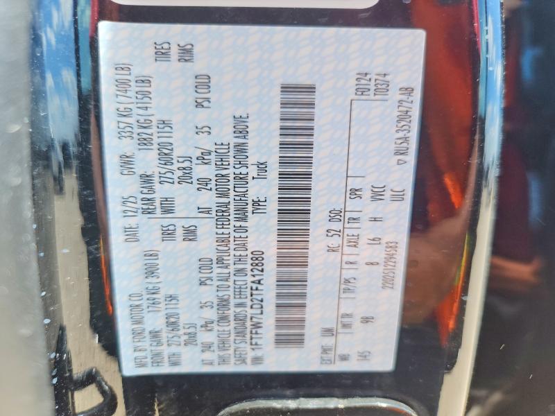 67832836 :رقم المزاد ، 1FTFW7LD2TFA12880 vin ، 2026 Ford F150 مزاد بيع