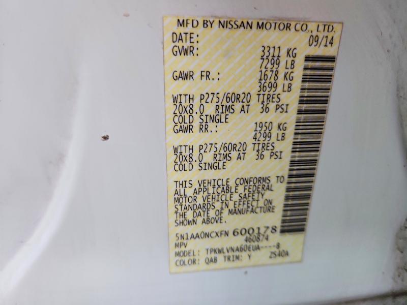 2015 Nissan Armada მანქანა იყიდება აუქციონზე, vin: 5N1AA0NCXFN600178, აუქციონის ნომერი: 69185336