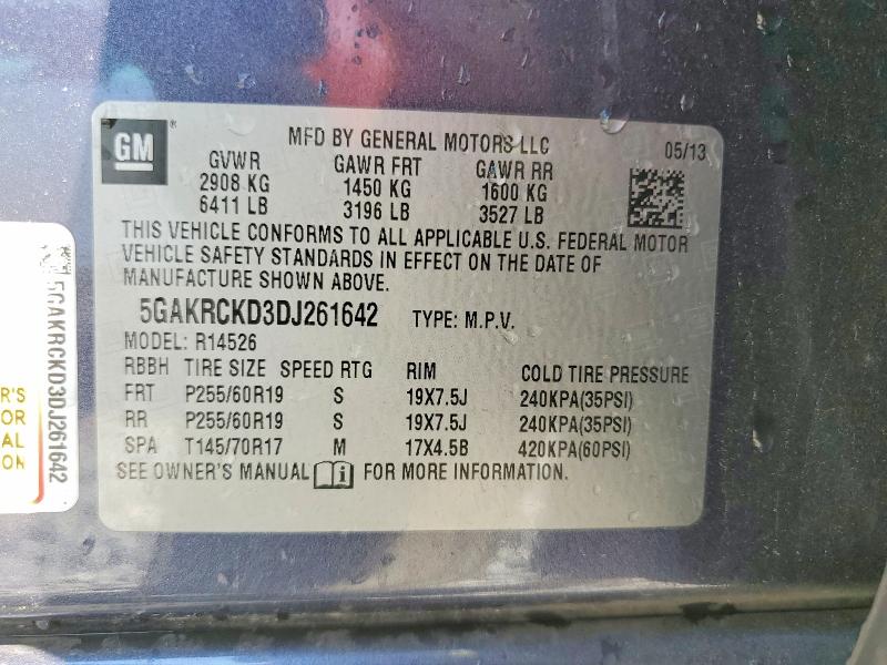 67090396 :رقم المزاد ، 5GAKRCKD3DJ261642 vin ، 2013 Buick Enclave مزاد بيع