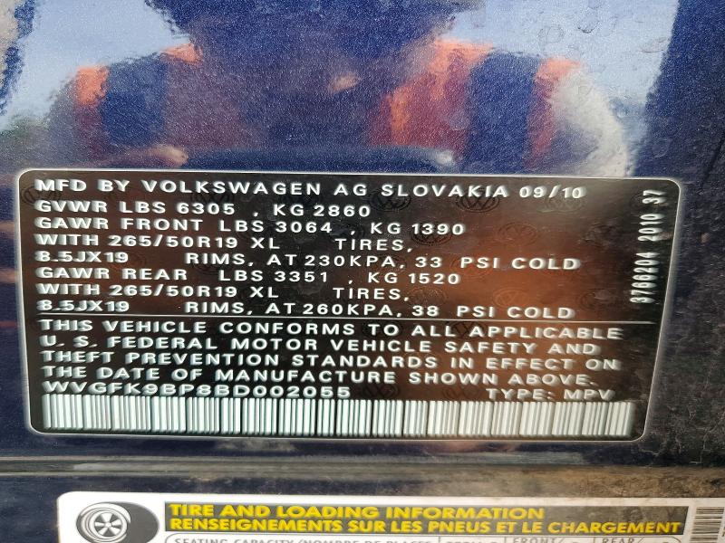 2011 Volkswagen Touareg მანქანა იყიდება აუქციონზე, vin: WVGFK9BP8BD002055, აუქციონის ნომერი: 69945306