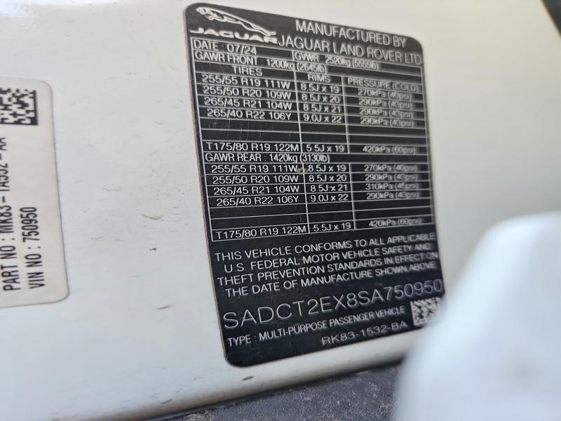 69901626 :رقم المزاد ، SADCT2EX8SA750950 vin ، 2025 Jaguar F-pace مزاد بيع