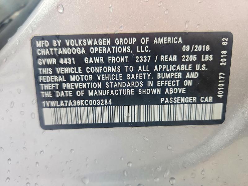 Aukcja sprzedaży 2019 Volkswagen Passat, vin: 1VWLA7A36KC003284, numer aukcji: 67802706