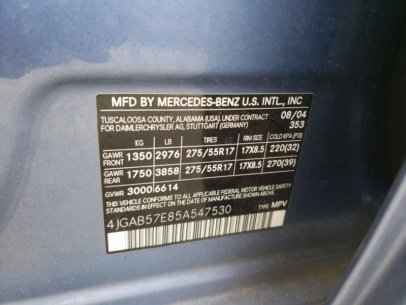 2005 Mercedes-benz Ml მანქანა იყიდება აუქციონზე, vin: 4JGAB57E85A547530, აუქციონის ნომერი: 67562546