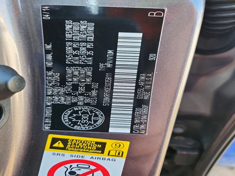 Aukcja sprzedaży 2014 Toyota Highlander, vin: 5TDBKRFH0ES035811, numer aukcji: 67981986