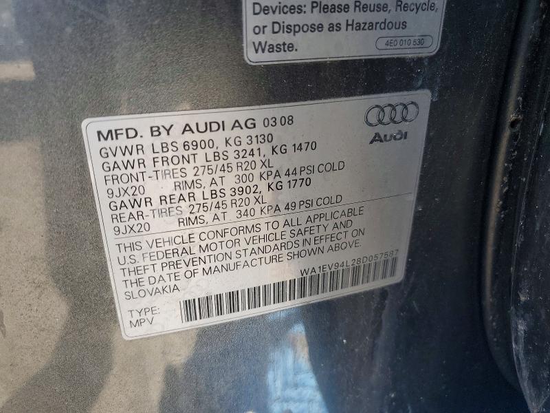 Auction sale of the 2008 Audi Q7, vin: WA1EV94L28D057587, lot number: 69816766