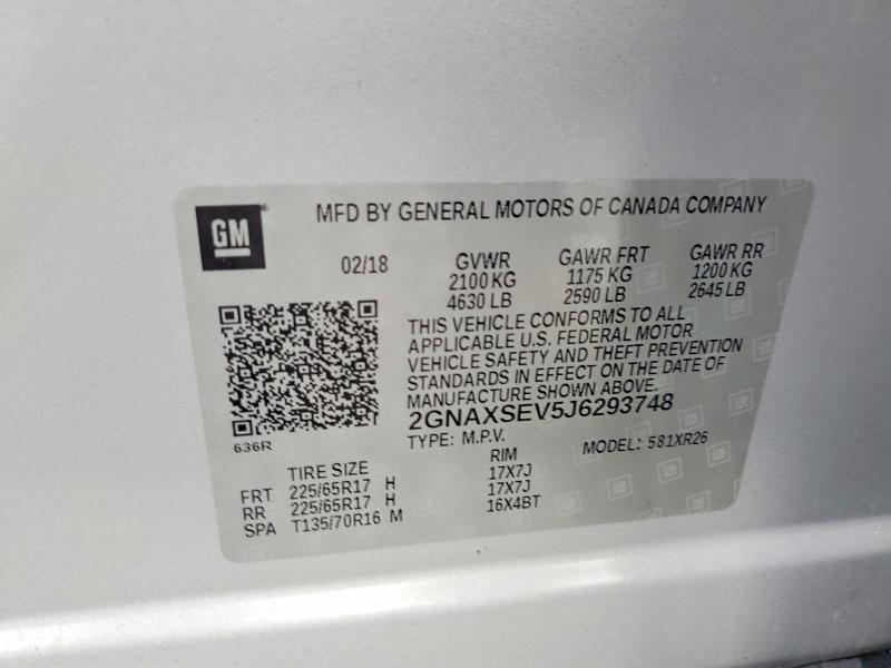 Aukcja sprzedaży 2018 Chevrolet Equinox, vin: 2GNAXSEV5J6293748, numer aukcji: 70162026