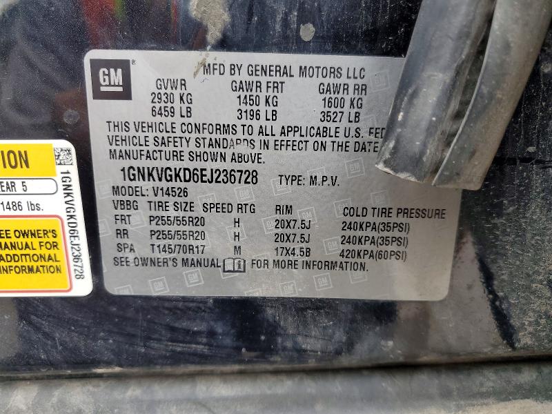 68550976 :رقم المزاد ، 1GNKVGKD6EJ236728 vin ، 2014 Chevrolet Traverse مزاد بيع