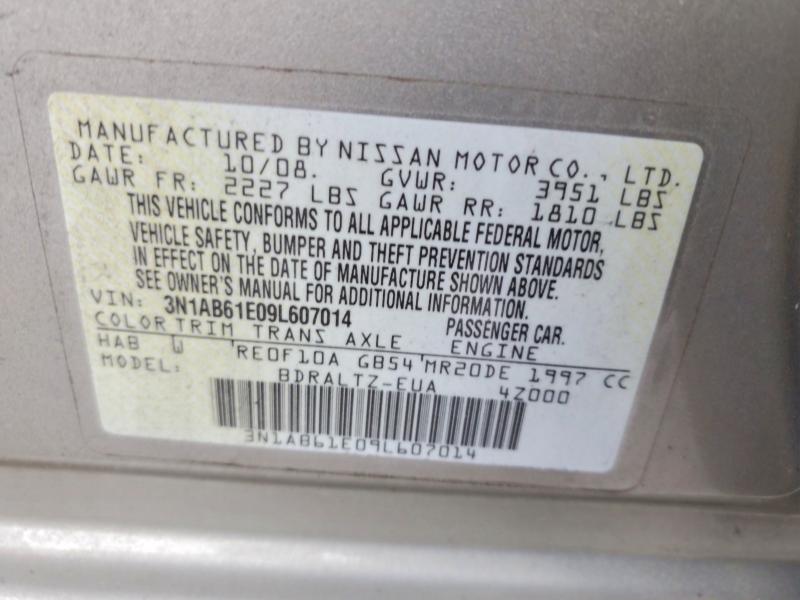 2009 Nissan Sentra მანქანა იყიდება აუქციონზე, vin: 3N1AB61E09L607014, აუქციონის ნომერი: 68209586