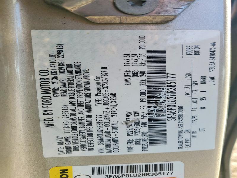 70124266 :رقم المزاد ، 3FA6P0LU2HR385177 vin ، 2017 Ford Fusion مزاد بيع