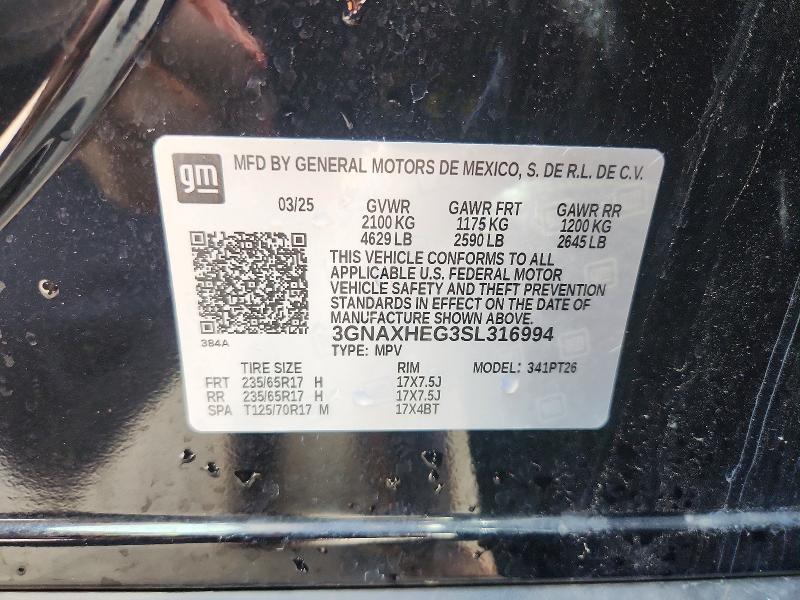 Aukcja sprzedaży 2025 Chevrolet Equinox, vin: 3GNAXHEG3SL316994, numer aukcji: 70717596
