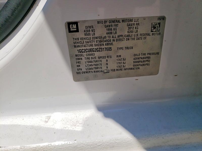 Продажа на аукционе авто 2016 Chevrolet Silverado, vin: 1GC2CUEG2GZ317605, номер лота: 69657686