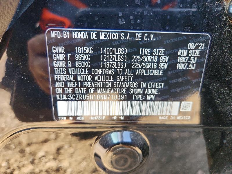 68543296 :رقم المزاد ، 3CZRU5H10NM710391 vin ، 2022 Honda Hr-v مزاد بيع