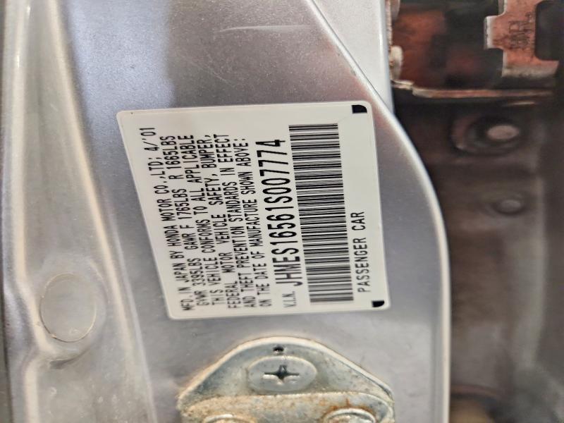 2001 Honda Civic მანქანა იყიდება აუქციონზე, vin: JHMES16561S007774, აუქციონის ნომერი: 66815726