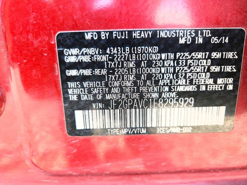 2014 Subaru Xv Crosstrek მანქანა იყიდება აუქციონზე, vin: JF2GPAVC1E8295929, აუქციონის ნომერი: 70554976