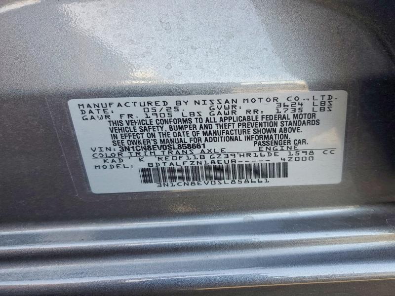 2025 Nissan Versa მანქანა იყიდება აუქციონზე, vin: 3N1CN8EV0SL858661, აუქციონის ნომერი: 69012576