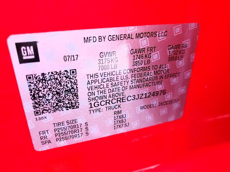 Aukcja sprzedaży 2018 Chevrolet Silverado, vin: 1GCRCREC3JZ124976, numer aukcji: 67472576
