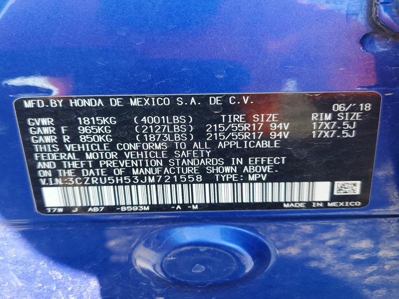2018 Honda Hr-v მანქანა იყიდება აუქციონზე, vin: 3CZRU5H53JM721558, აუქციონის ნომერი: 70740296
