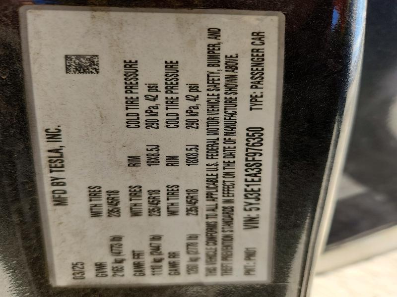 Продаж на аукціоні авто 2025 Tesla Model 3, vin: 5YJ3E1EA3SF976350, номер лоту: 67220646