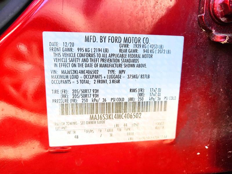 Aukcja sprzedaży 2021 Ford Ecosport, vin: MAJ6S3KL4MC406502, numer aukcji: 69373856