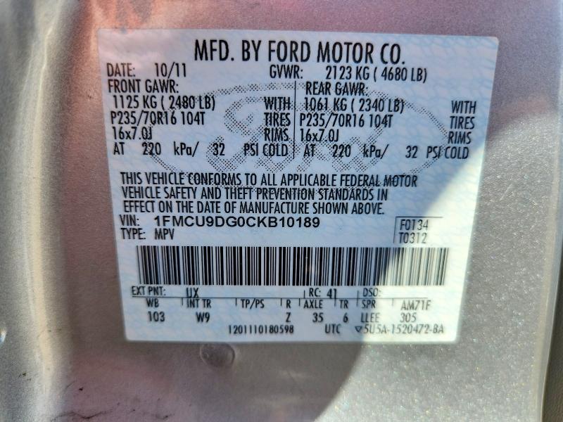 Продажа на аукционе авто 2012 Ford Escape, vin: 1FMCU9DG0CKB10189, номер лота: 68443716