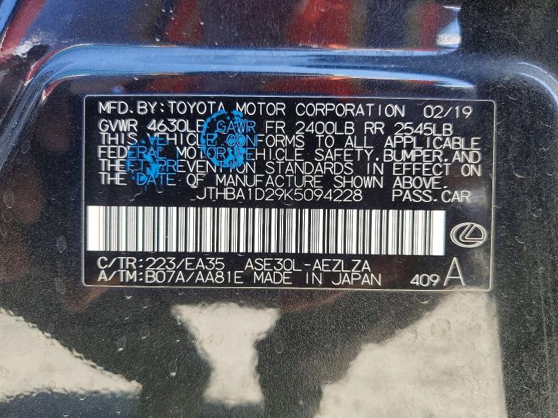 Продаж на аукціоні авто 2019 Lexus Is, vin: JTHBA1D29K5094228, номер лоту: 69643556