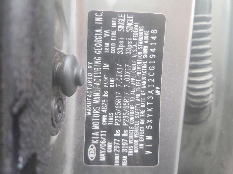 Продаж на аукціоні авто 2012 Kia Sorento, vin: 5XYKT3A12CG194148, номер лоту: 70300876