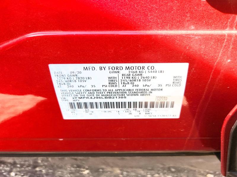 70157046 :رقم المزاد ، 2FMPK4J96LBB21305 vin ، 2020 Ford Edge مزاد بيع