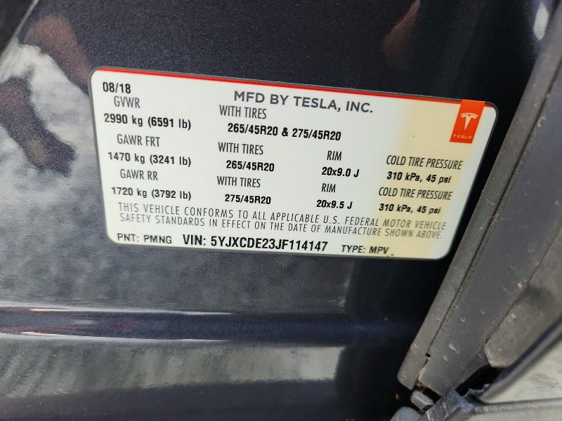 Aukcja sprzedaży 2018 Tesla Model X, vin: 5YJXCDE23JF114147, numer aukcji: 70428296